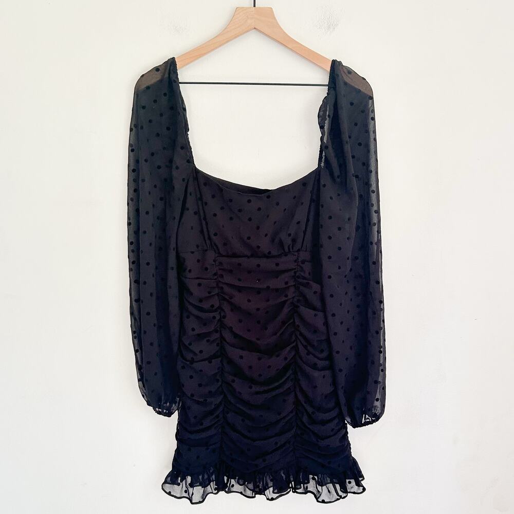 NEW Revolve Lover and Friends Cinched Swiss Dot Dress Size S Black